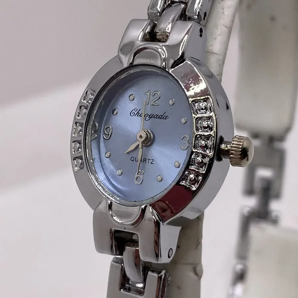 Silver Womens Silver Fashion Quartz Watch Works New Battery Blue Dial